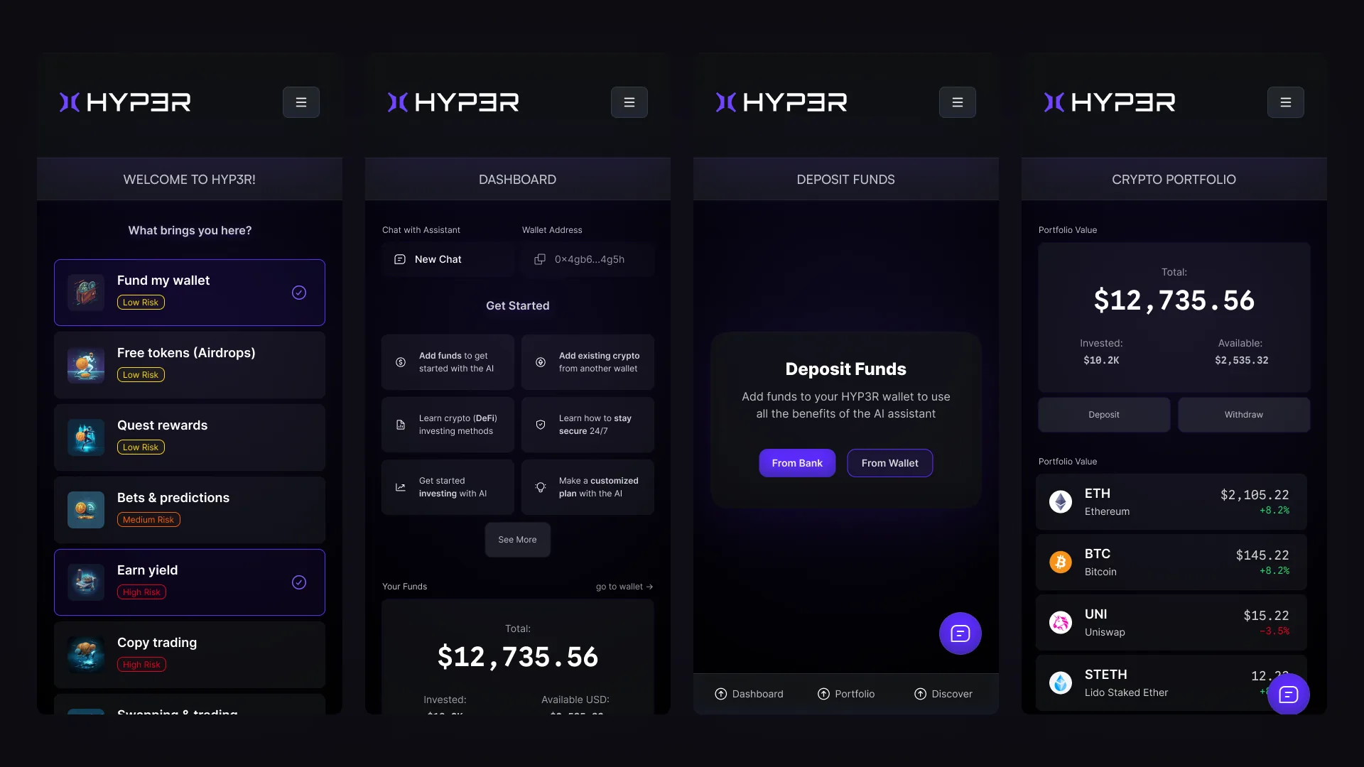 Wallet and balance screen concepts