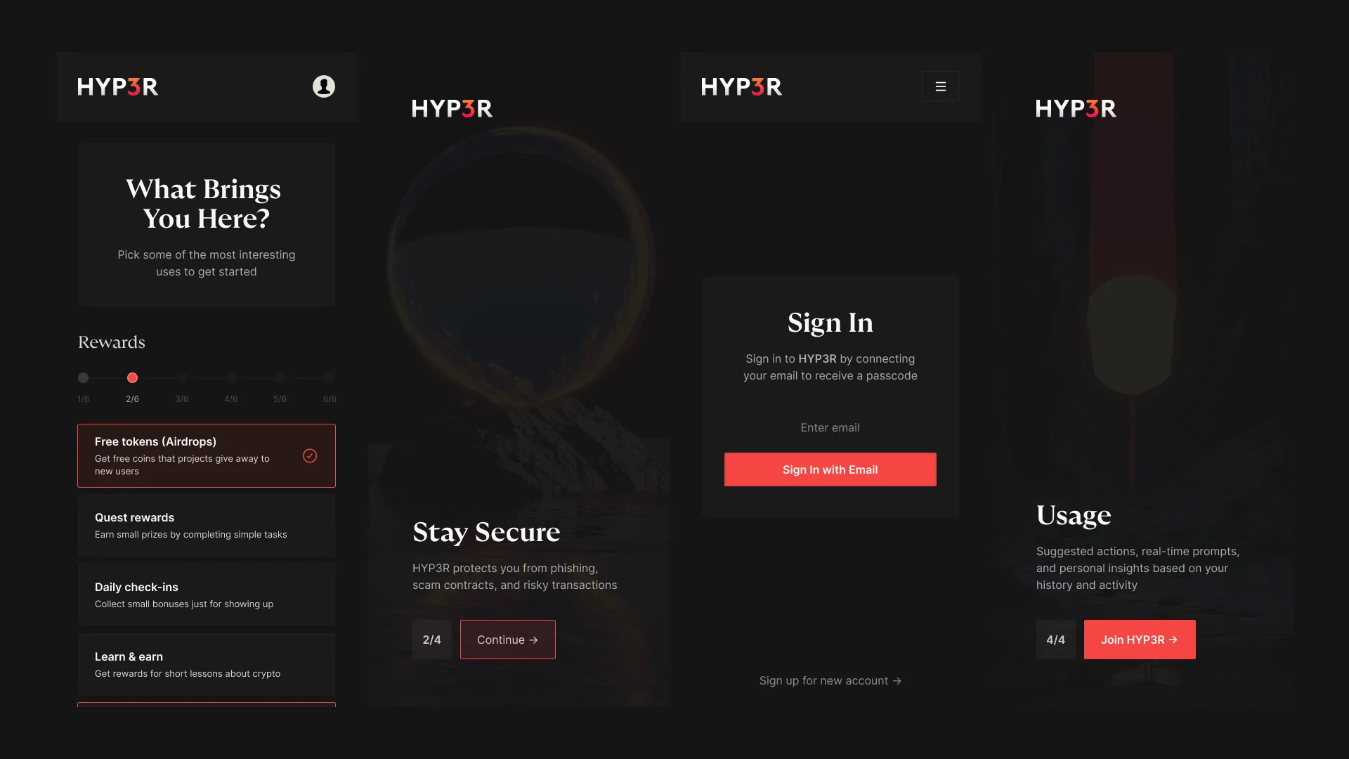 Early mockups: sign in and onboarding